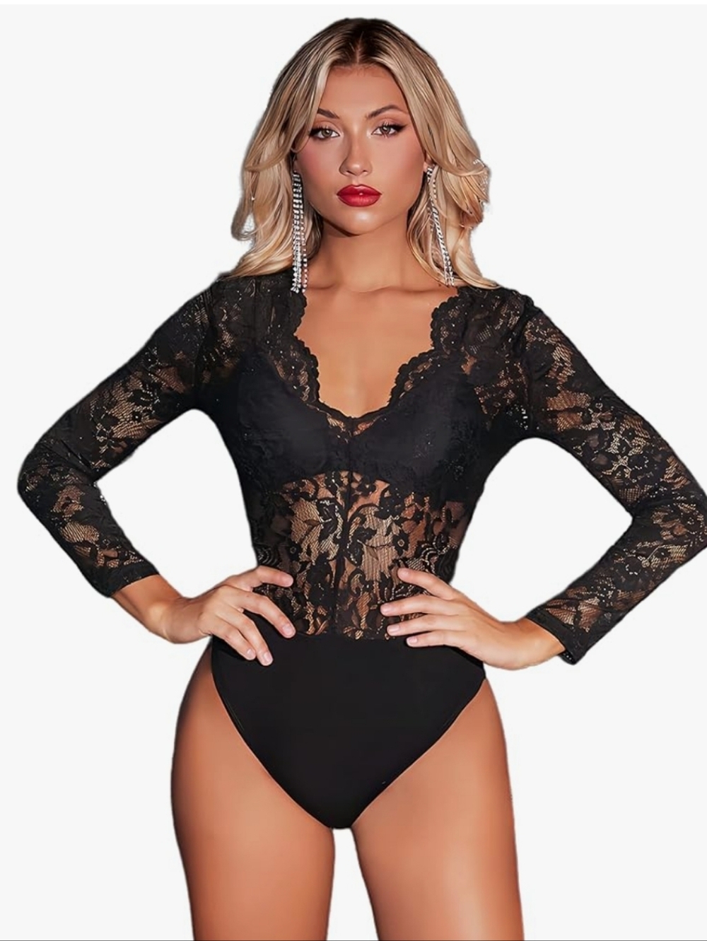 Women's Lace Long Bodysuit
